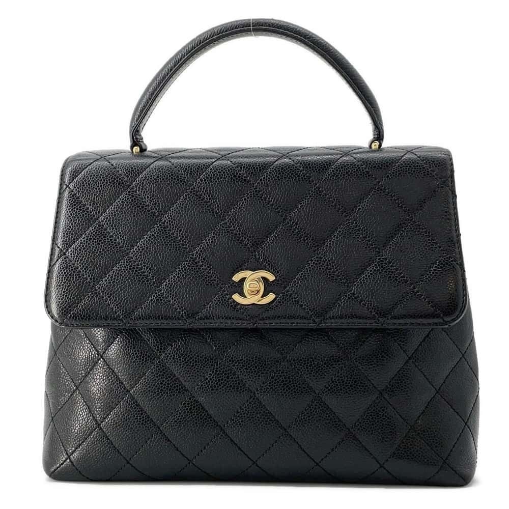 Chanel Matelasse Coco Mark Caviar Handle Bag Black